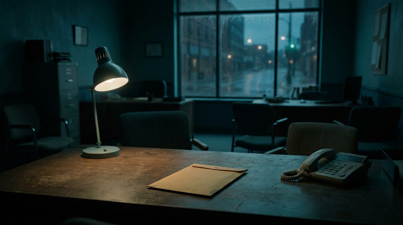 A life insurance agent reviewing a compliance order at a desk